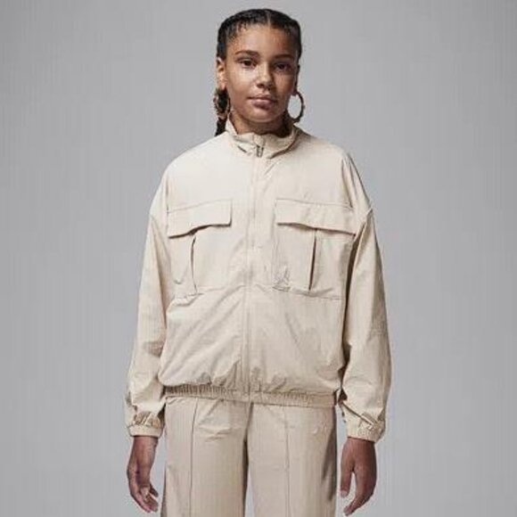 JORDAN Girls' Jumpman Woven Taping Jacket Size M In Legend LT Brown - Picture 1 of 8